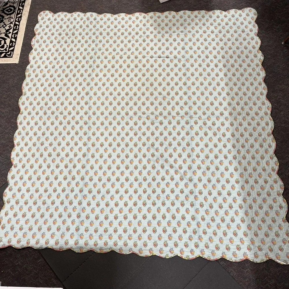 Pottery Barn Queen Quilt & Sham Pic Stitch Blue Pink Floral Paisley Reversible‎